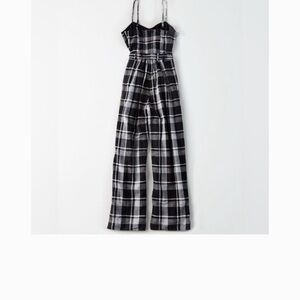American Eagle Outfitters Black and Gray Plaid Jumpsuit